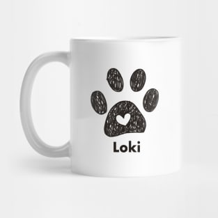 Loki name made of hand drawn paw prints Mug